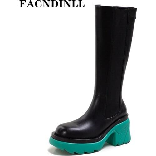 2021 New Arrival Women Boots High Qulaity Thick High Heels Platform Black Dress Casual Knee High Boots Autumn Winter Warm Shoes