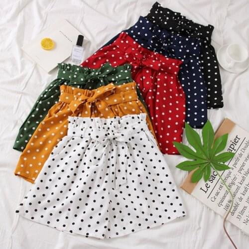 2021 Fashion Polka Dot Chiffon Shorts Women Summer New High Waist Sweet Bow Tie Shorts