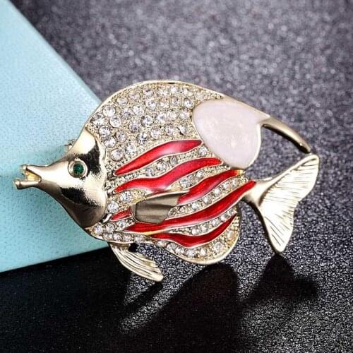 Zlxgirl brand Enamel blue red fish pins brooches bouquet jewelry statement men gold color scarf pins hat and bags accessories