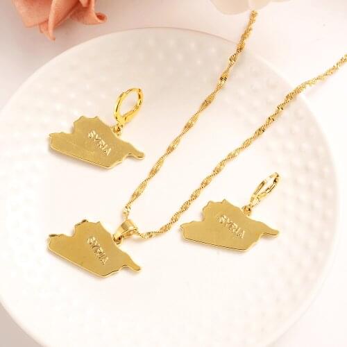 Gold Syria map pendant & necklace chain women Gold Color Jewelry sets for Girl boy Gift kids party Jewelry gift