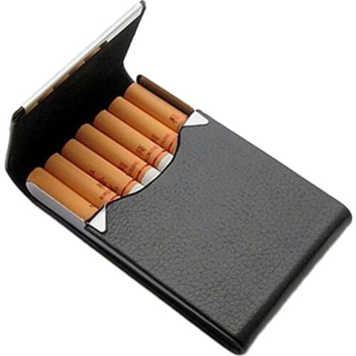 1pcs Anti Pressure Waterproof Metal Cigarette Box Holds 7-14pcs Cigarettes Fashion Individuality PU Clamshell Cigarette Case