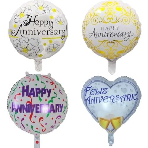 10pcs Happy Anniversary Helium Balloons Gold Silver Wedding Festival Event Party Decoration Print Balloon Air Globos Supplie