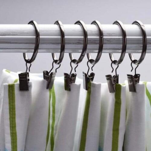 10Pcs/set Home Decoration Rod Clips Window Shower Clamps Bath Metal Curtain Ring Hook Clothespin Pole Buckle Accessories