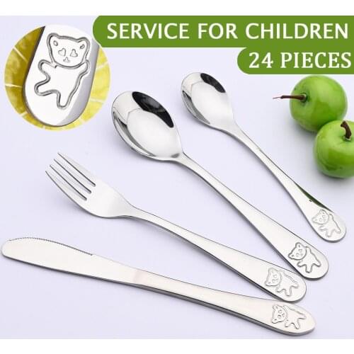 24pcs/set Cartoon Pattern Fork Knife Spoon Utensils Set Stainless Steel Silverware Kids Learning Eating Habit Children Tableware