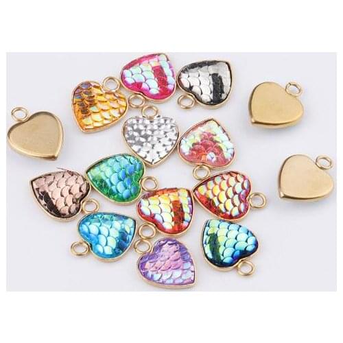 500pcs Stainless Steel Heart Shaped Fish Scale Pendant Jewelry Finding Floating Charms Jewelry Making Handmade DIY Accessories