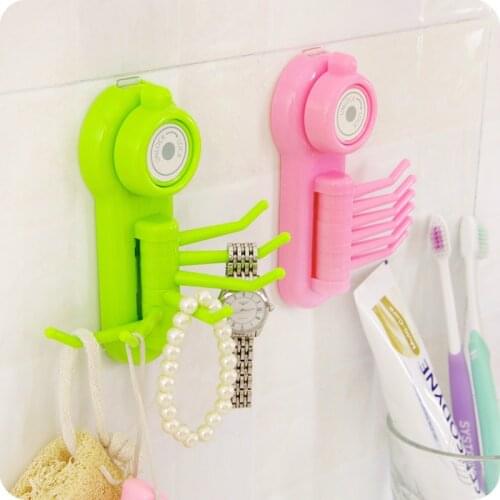 6 Hooks adjustable Organizer Holder Rack Hooks Towel key Rack Suction Cup Bathroom Shelves Kitchen Holder Wall Mounted