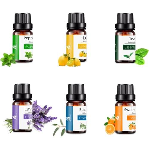 6Pcs/set 10ML Essential Oil Gift Box Tea Tree Peppermint Lavender Lemongrass Eucalyptus Sweet Orange Tea Tree Oil