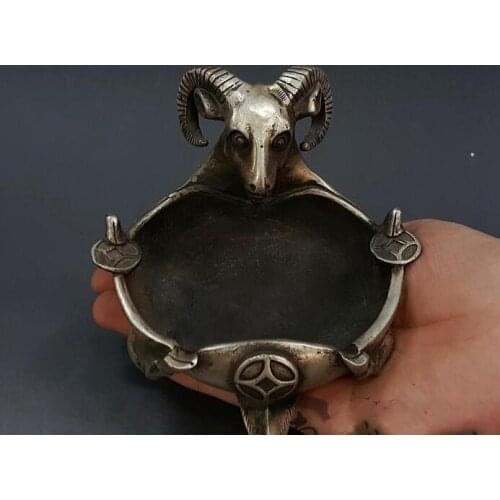 Antique bronze copper silver plating copper sheep Home Furnishing antique crafts Home Furnishing decorative ornaments ashtray