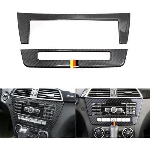 Car Real Carbon Fiber Center Console Air Condition Panel Frame Cover Trim For Mercedes Benz C Class W204 2010 2011 2012 2013