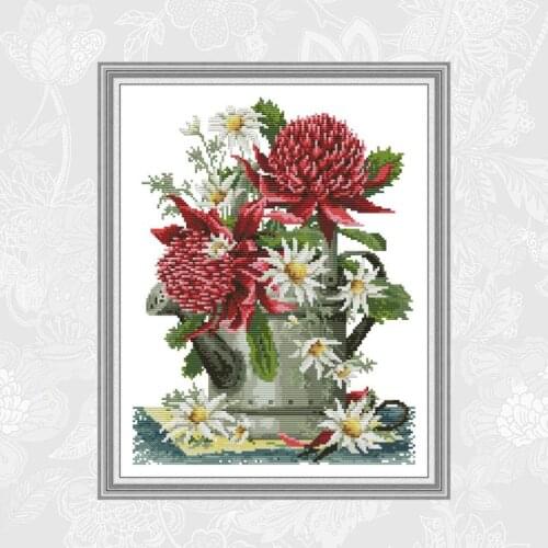 Flowers and Water Pots Printed Canvas Cross Stitch 14CT 11CT DIY Handwork Crafts Beginner Embroidery kits Needlework sets