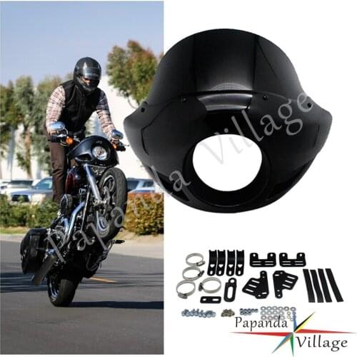 35-49mm Forks 5.75" Headlight Fairing Short Windscreen for Harley Touring Sports Dyna Head Lamp Front Mask Cowl w/ Mounting Kit