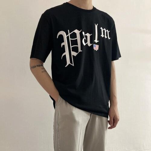 Palm Angels summer new mens womens same paragraph short-sleeved T-shirt shirt round neck all-match