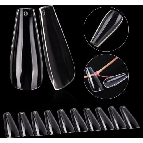 500Pcs/box Nature Transparent False Artificial Nail Coffin Tip Half Cover Clear Nail Tips Fake Cover 10 Sizes DIY ABS Plastic
