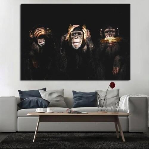 Large size 3 Monkeys Gorilla Dark Wise Animal Posters And Prints Canvas Painting Wall Pictures For Living Room Home Decoration
