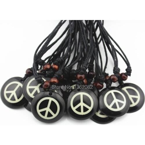Cool 12pcs Handmade Resin Carving Peace Sign Pendants Necklace MN360