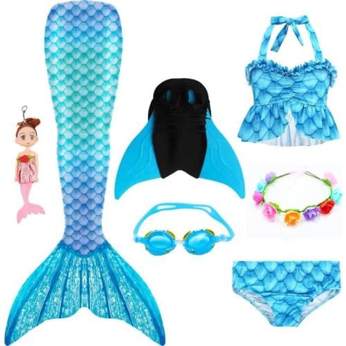 Swimming Mermaid Tails with Monofin Fin Doll Kids Bikini Bathing Suit Girls Princess Mermaid Dress Halloween Costume C77C55
