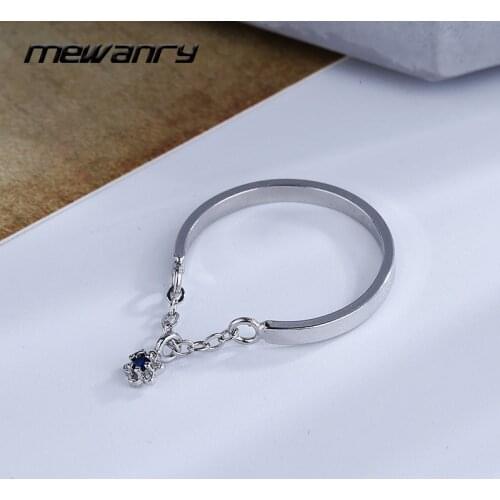 Mewanry 925 Sterling Silver Rings INS Fashion Sweet Blue Star Tassel Party Jewelry Birthday Gifts Girls Accessories Wholesale