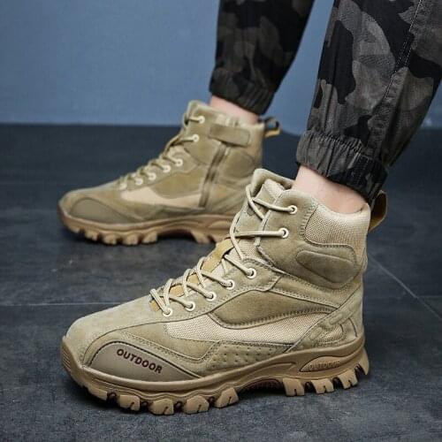 Men desert military tactical boots male retro outdoor waterproof hiking shoes sneakers non-slip wear sports climbing shoes 46 47