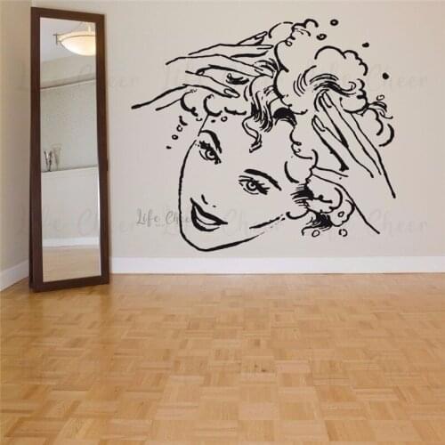Washing Hair Service Wall Decal Hair Salon Decoration Girl Hair Salon Vinyl Wall Poster Beauty Girls Head Wall Sticker AC576