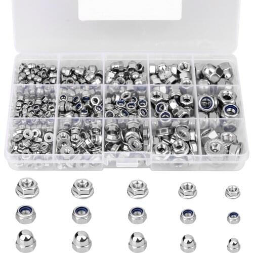 385pcs Flange Nut Assortment Lock Nut Kit M3 M4 M5 M6 M8 Acorn Cap Nuts Stainless Steel Hex Nylon Insert Lock Nut Furniture
