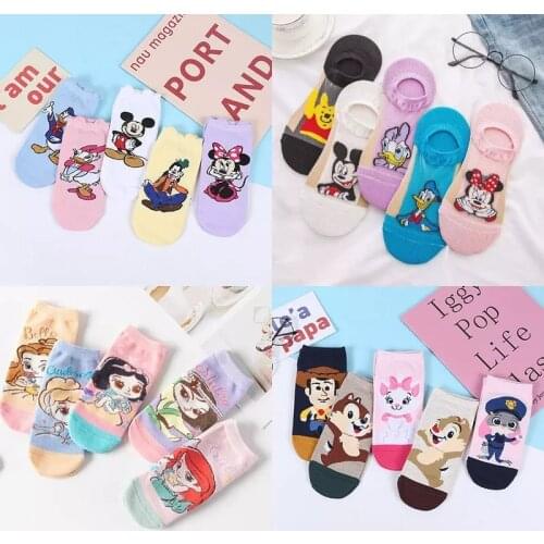 10pc =5 pairs Mickey mouse Socks Cartoon 2021 Summer socks women Girl Animal Cute Funny Invisible cotton Ankle Socks Size 35-41