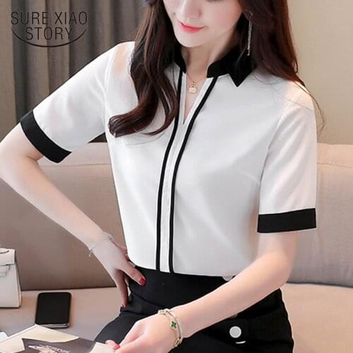 2021 New Casual Pullover Blouse Women Chiffon Shirt Women Korean Style Short-Sleeve Solid Color Women Tops And Blouse 9500 50