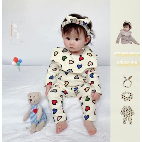 2021 Autumn New Baby Pajama Set Floral Girls Sleeper Set Infant Boys Clothes Suit 4 Pcs Indoor Clothing