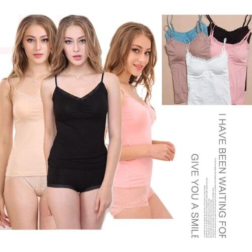 New Sexy Woman Solid Color Lace Paded Up Bra Camisole V-neck Strap Tank Tops Sleepwear Underwear Summer Clothes One Size