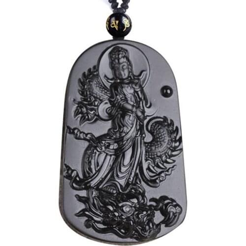 Drop Ship Obsidian Dragon Guanyin Necklace Pendant Mens Pendant With Chain Black Jade Jewelry
