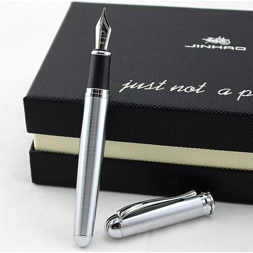 Luxury Brand Jinhao X750 Silver Stainless Steel Fountain Pen Medium 18KGP Nib School Office Name Ink Pens Gift Stationery