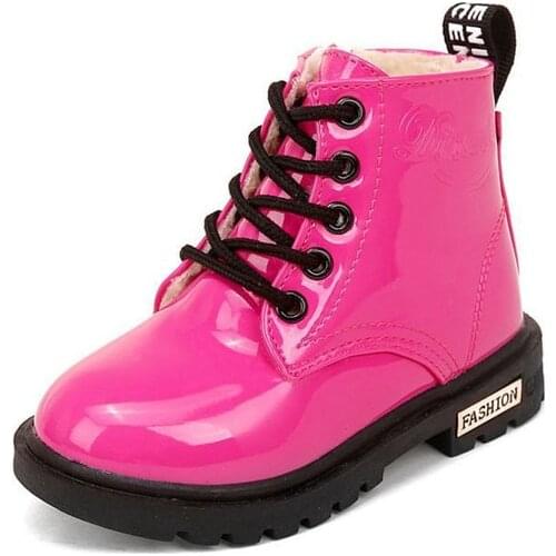 Kids Winter Boots Children Snow Boots for Toddlers Boys Girls Candy Color Patent Leather Warm Cotton Rubber Boots Martin Shoes