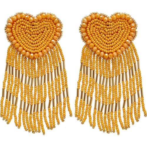 ROYALBEIER Bohemian LOVE Heart Beaded Drop Earrings Long Tassel Earrings Pendant Charm Statement Jewelry Earrings