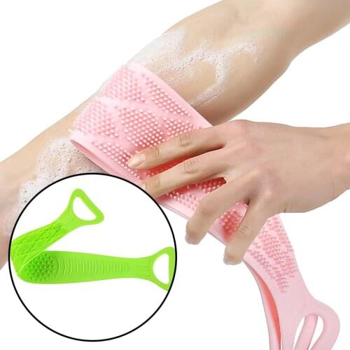 Silicone Brush Towel Back Rubbing Body Massage Scrubber Belt Bath Shower Scrubber Strap