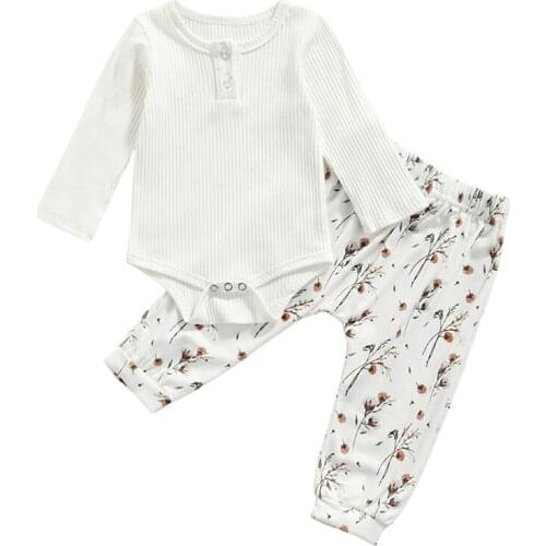Pudcoco 0-24M 2Pcs Tracksuit Sleepwear Knitwear Long Sleeve Bodysuit Leotard Tops+Floral Print Pants Outfit Sets
