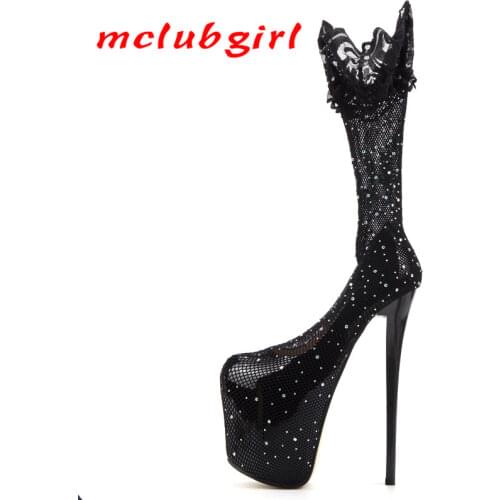 Mclubgirl New Style Color Matching Low Top Sexy Fake Girl Water Drill Super High Thin Heel Sexy Super Size Womens Shoes MJL