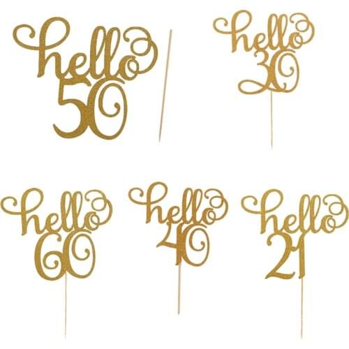 Hello 21 30 40 50 60 Years Old Cake Decoration Card High Quality Hot Sale