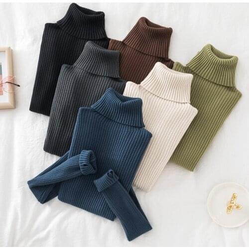 Turtleneck Knit Sweater jumper Womens Autumn Winter Set Finger Slim Fit Pure Color Long-Sleeve thick Pullover Sweater for women