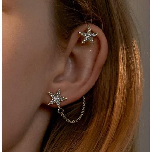 2021 new ear bone earrings one ear chain star earrings temperament net red tassel earrings women single earrings