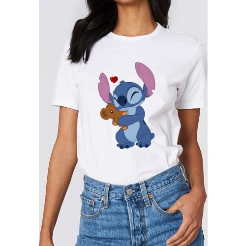 Plus Size Harajuku Tops Summer Tops Tees Women Kawaii T-shirt Clothes Girl Lilo & Stitch Graphic T Shirt ,Drop Shipping