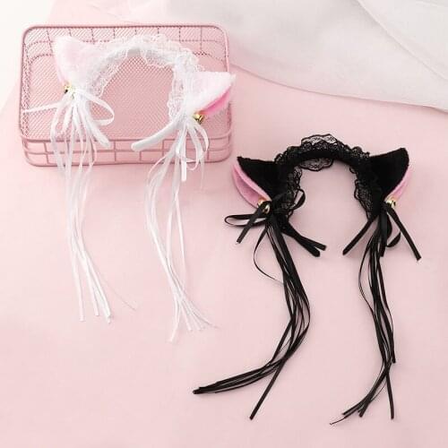 2021 Anime Cosplay Animal Hairband Japanese Lolita Lace Bow Ribbon Headwear Plush Cat Ear Tassel Bell Headband Hair Accessories
