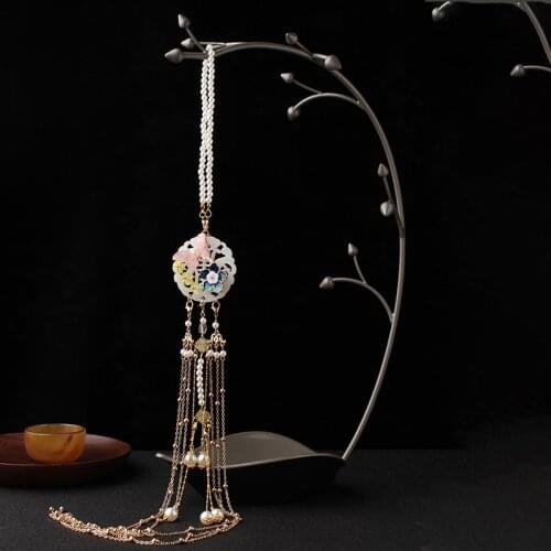 Ancient style Female Chinese Dress Cheongsam Waistband Long tassel Blueing Flower Pendant Classical Handmade Accessories Cosplay