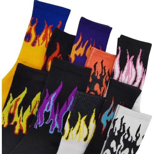10 Pairs/Pack New Fashion Men Woman Socks Red Flame Blaze Power Torch Hot Hip Hop Color Streetwear Skateboard Cotton Socks