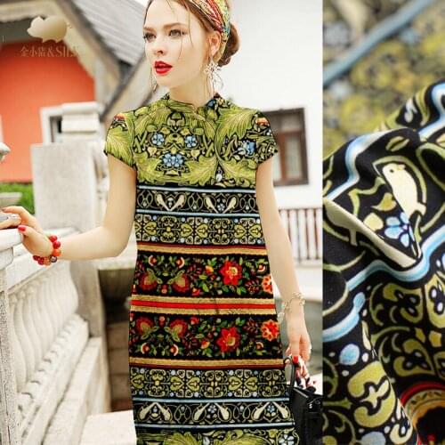 125cm high-end chinese silk fabric 35mm heavy silk linen fabric digital printing retro natural linen fabric linen cloth