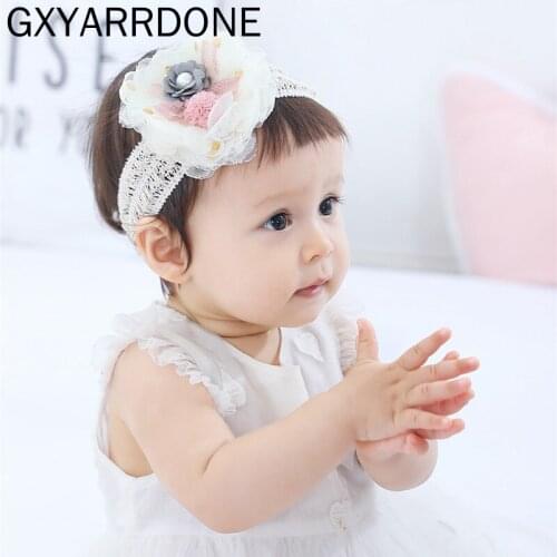 2021 Flower Baby Girl Elastic Headband Children Baby Kids Bows Hair Bands Dots Mesh Lace Turban Hair Accessories