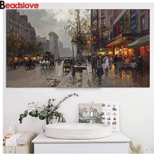 Full 5D Diy Diamond Painting Houses And Buildings Squares Paris Diamond Mosaic Cross Stitch Handmade Rhinestones Large wall art