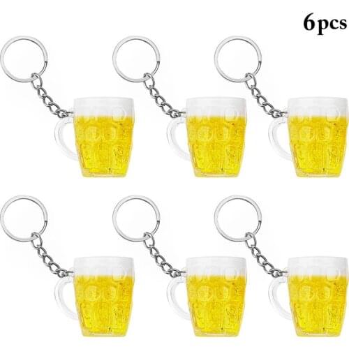 6PCS Simulation Beer Mug Key Chain Creative Simulation Beer Cup Pendant Keychain Food Prop Home Decoration For Kids