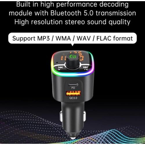BC68 QC3.0 PD USB Car Charger Bluetooth-compatible FM Transmitter MP3 Player Support TF/U Disk for Vehicles to Charge Phones