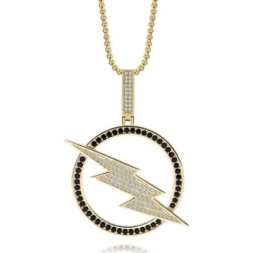 Personality Fashion Trends Hip Hop Wind Golden Color Lightning Men and Women Neutral Pendant Necklace Copper Zircon Jewelry Gift
