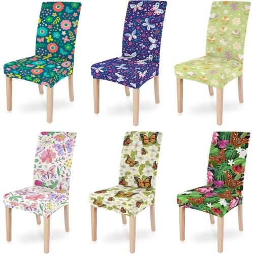 Butterfly With Flower Chair Covers Dining Spandex Slipcovers Universal Size Removable Elastic Seat Cover For Wedding Hotel