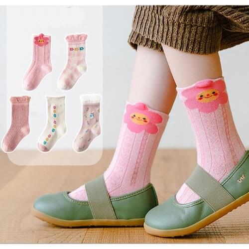 Childrens Socks Pink tube girls princess baby socks, lace fall and winter of cotton sock Kids kawaii socks cartoon Flower
